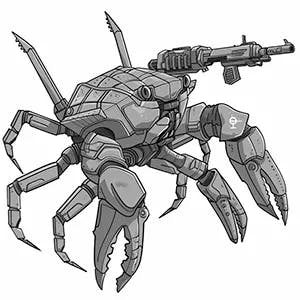 An illustration of a "new type" of gun-wielding mecha-crab.