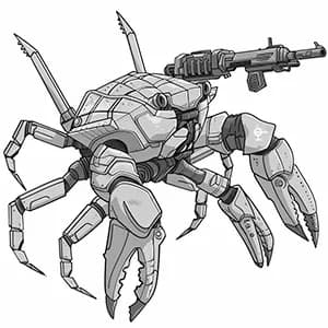 Illustration of a new type of railgun-mounted mecha-crab